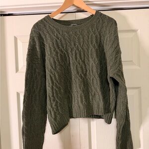 Wild Fable Forest Green Cable Knit Cropped Sweater